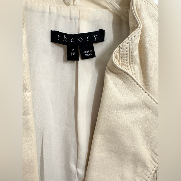 Theory Zida leather moto vest in off-white lamb leather. - Picture 2 of 6